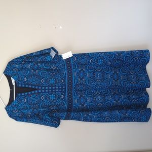 NWT Sabrina Blue Floral V Neck Short Sleeve Dress 20W Blue Pattern